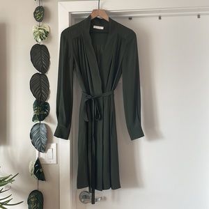 Chloè Long Sleeve Silk Faux Wrap Crepe Dress in Dark Green.
